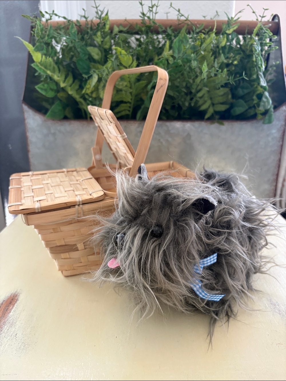 Toto dog in a hand basket Wizard of Oz Dorothy costume accessory Plush furry dog